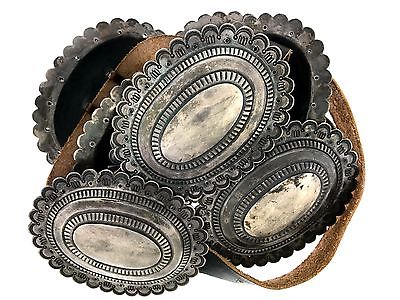 Navajo Classic Patina Sterling Silver Large Oval Stamped Scalloped Concho Belt