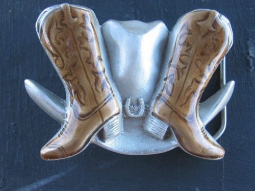 WESTERN BELT BUCKLE PURE PEWTER COWBOY HAT & BOOTS 1995 GAP