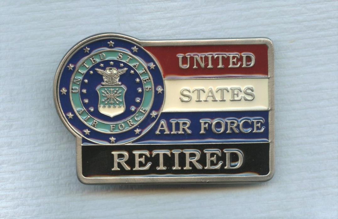 United States AIR FORCE  RETIRED Military Red White Blue Belt Buckle Made in USA