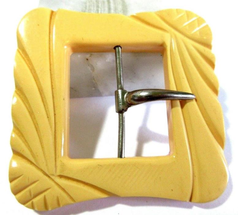 PUMPKIN / BUTTERSCOTCH COLOR CARVED LUCITE BUCKLE VINTAGE