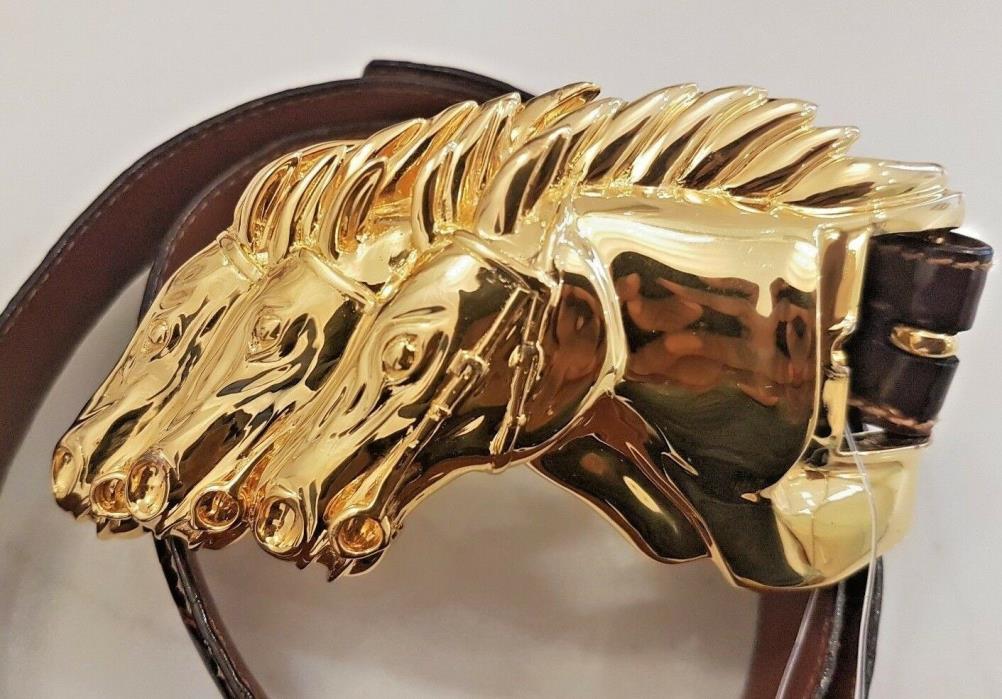 Brand New three Horse Kieselstein Buckle Gold with Alligator Belt