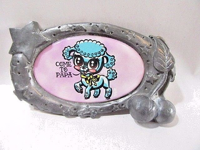 LARGE PEWTER BELT BUCKLE VINYL PICTURE POODLE 