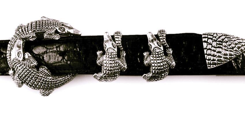 JEFF DEEGAN Double Alligator Buckle Set Sterling Silver $1500 Fits 1 inch belt