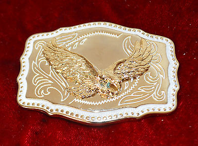 Gold Tone Metal Belt Buckle with Copper Eagle Mount