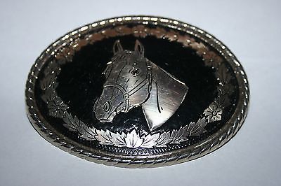 Black/Silver Color Horse Head Belt Buckle/preowned/Vintage