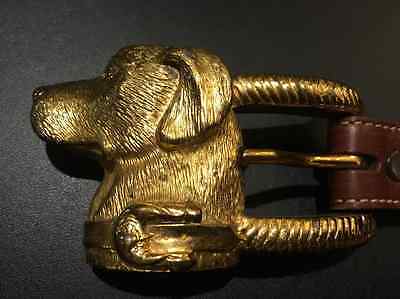 100% Authentic GOLD STERLING KIESELSTEIN BUCKLE LABRADOR RETRIEVER w/ SIZ 2 BELT