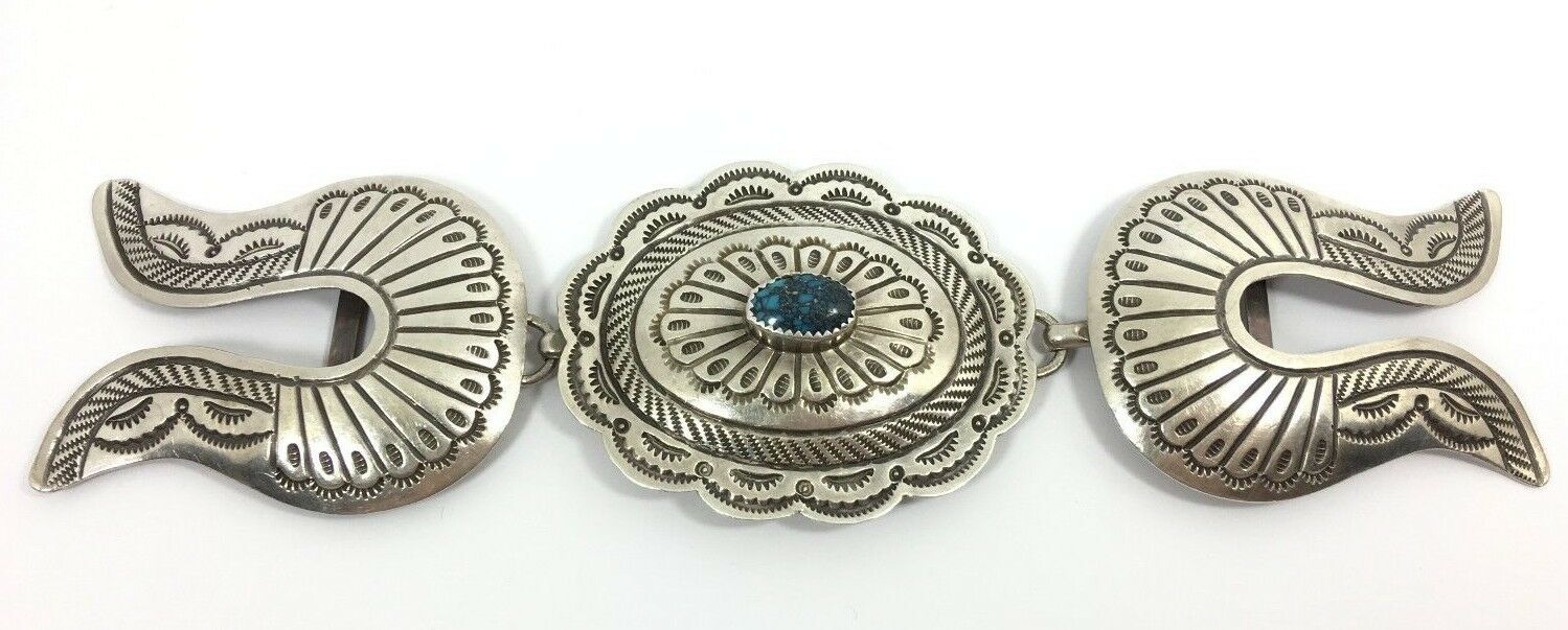 Navajo Sterling Silver Belt Buckle Red Mountain Turquoise Cabochon Vntg 1618MLX