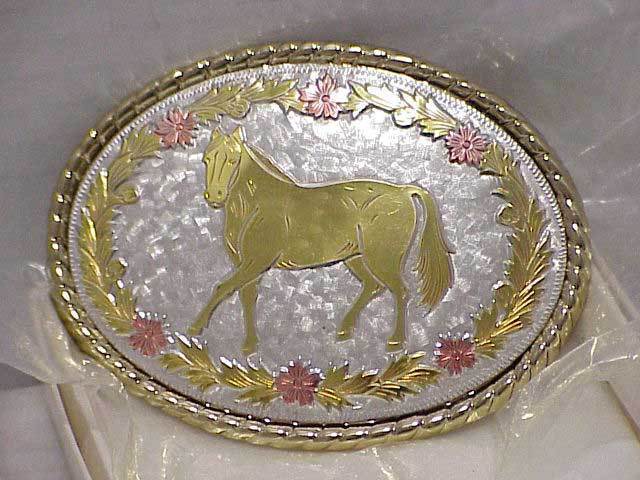 New Silver & Gold Buckle Featuring a Horse 3 1/2
