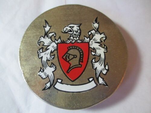 BELT BUCKLE LARGE GRIFFIN CREST KNIGHT WHITE RED ENAMEL SHIELD