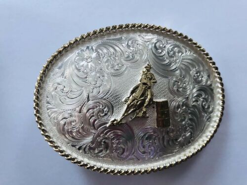 MONTANA SILVERSMITHS SILVER GOLD BARREL RACING BELT BUCKLE - NEW