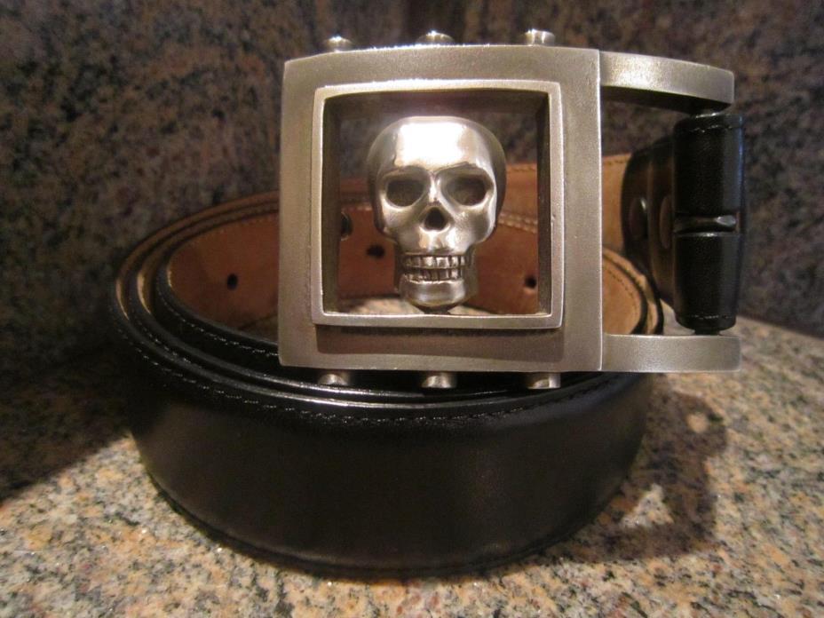 Rare!!! Kieselstein-Cord Sterling VERO Skull Buckle With Black Calfskin Belt