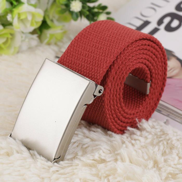 Fashion Cotton Canvas Metal Buckle Belt Waistband Unisex Red 42