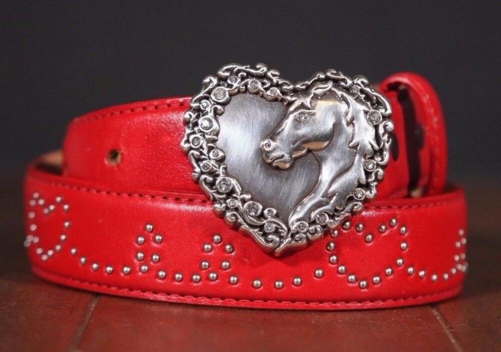 Girl's Belt Justin Belts Red Leather Heart Shape Buckle with Horse Head XS 24