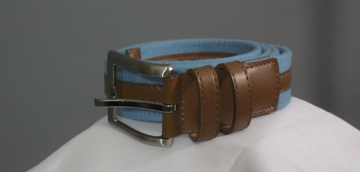 Johnston & Murphy SIZE 44 Brown Leather Blue Cotton Two Toned Belt Made USA
