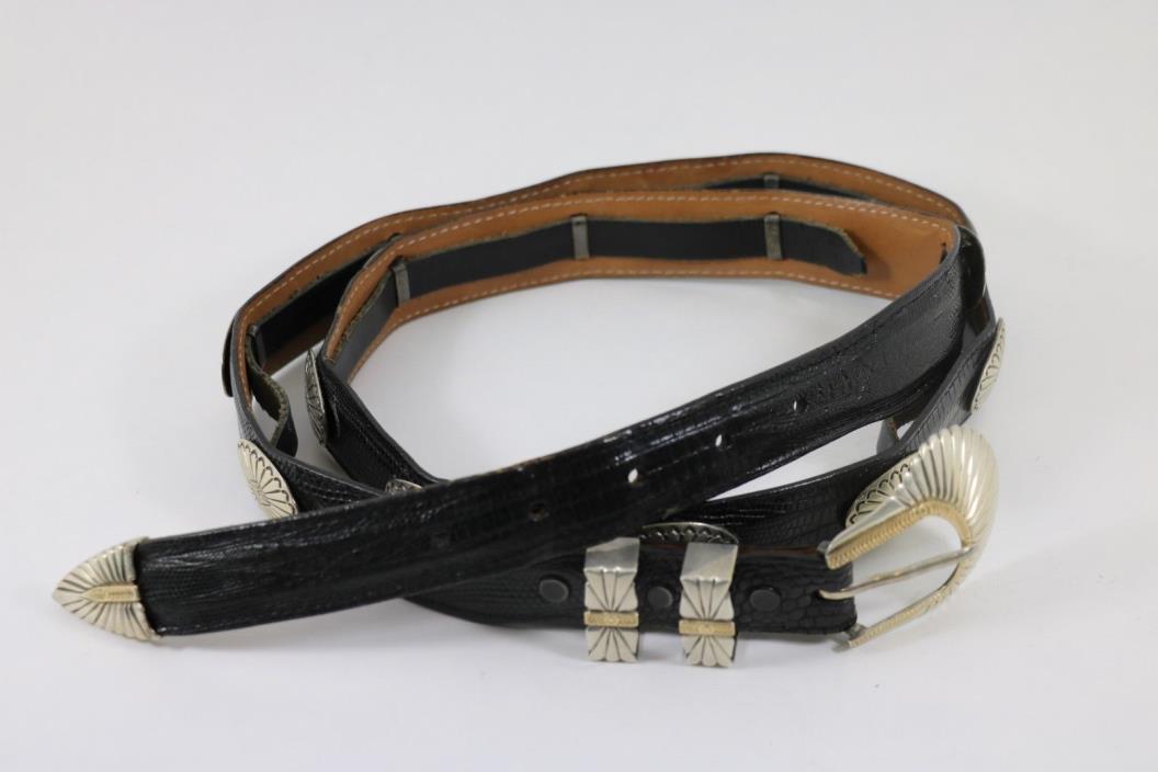 RDM Genuine Lizard Belt with Sterling Silver/14kt Gold Buckle and Fittings 46