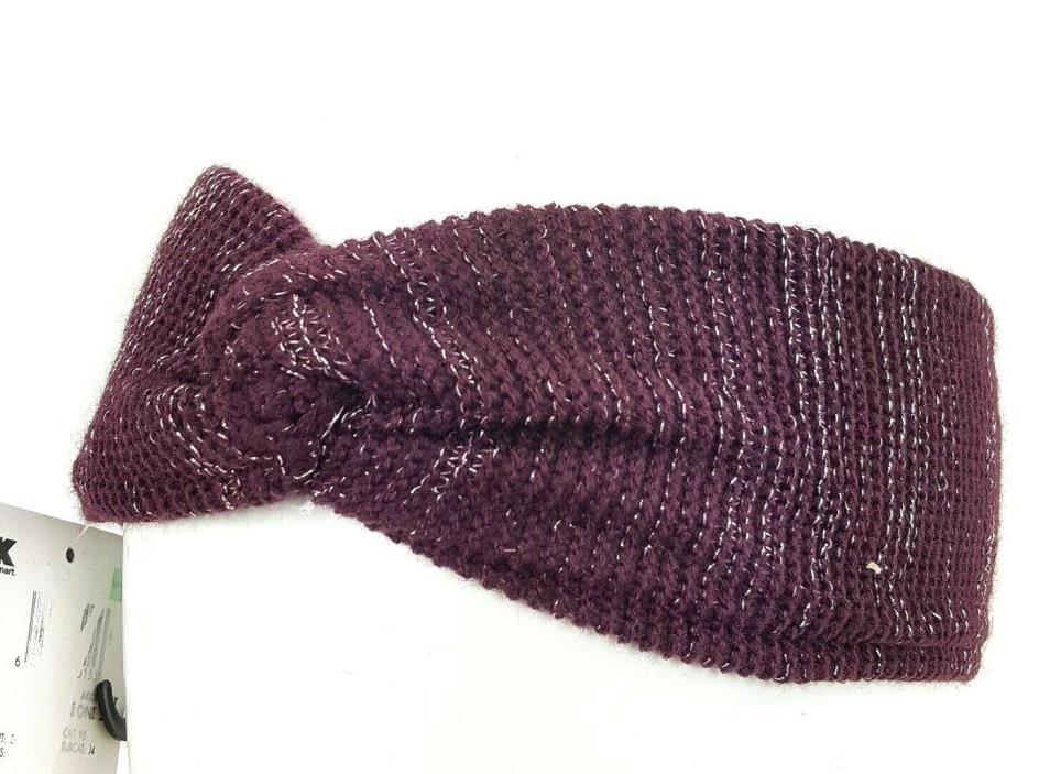 Twist Front Plum Purple & Silver Shimmers Knit Headband Earmuff Womens OSFM NWT
