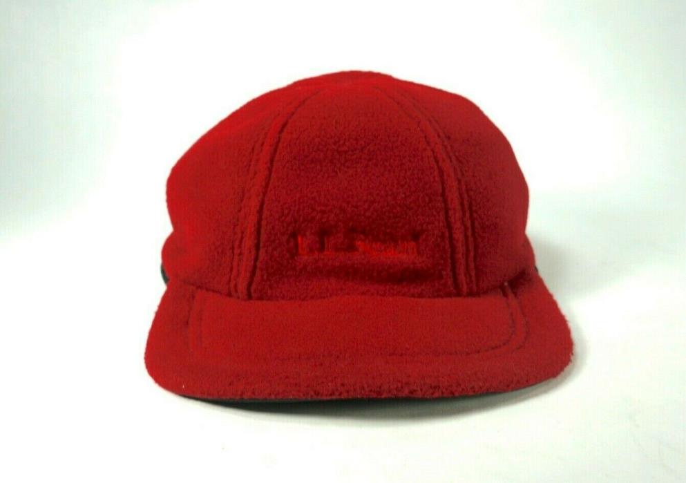 Vintage LL Bean Polartec Fleece Ear Flap Fitted Hat Cap Red Size M