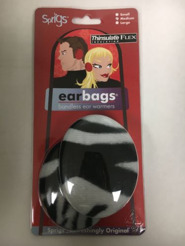 Sprigs Earbags Bandless Ear Warmers/Earmuffs w/ Thinsulate Black White Zebra