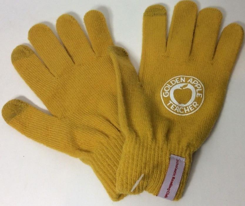 Golden Apple Teacher Gloves Scholastic Reading Club Gift Mustard Gold Knit