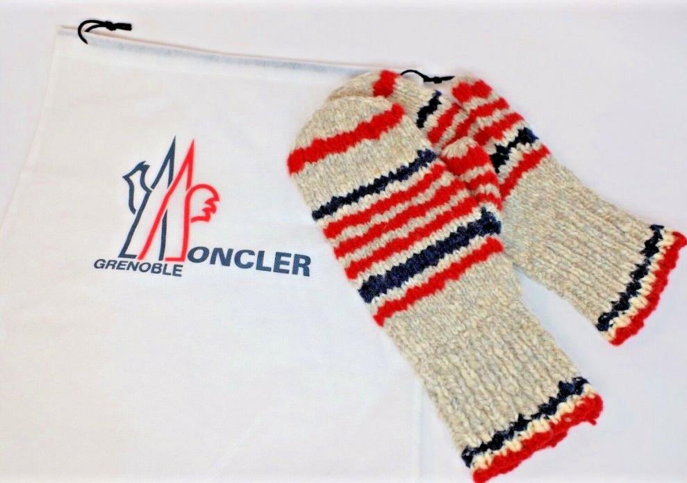 MONCLER Mittens Wool Gloves GRENOBLE Unisex Gray Red Blue Stripes FRANCE