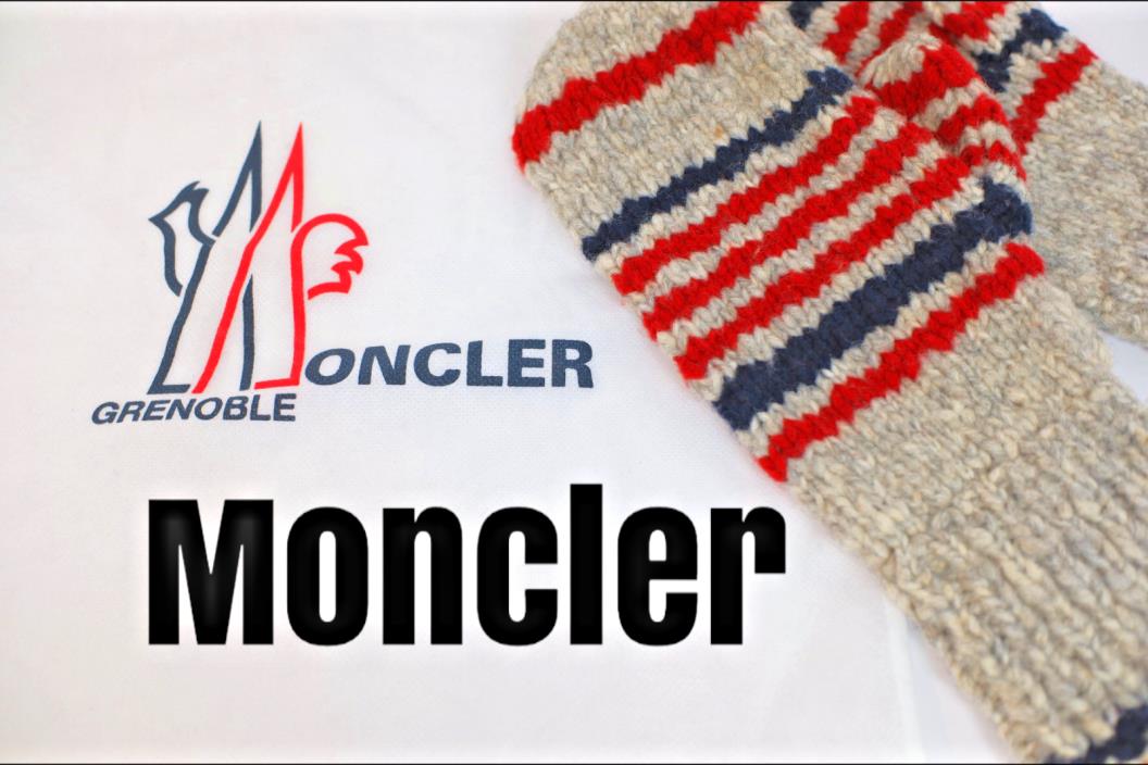 MONCLER GRENOBLE France Wool Gloves Mittens Unisex Gray Red Blue Stripes