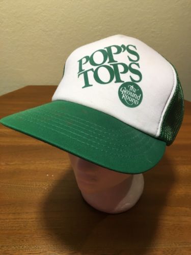Pop's Tops The Ground Round Hat Cap Adjustable Snapback Meshback Green Pops
