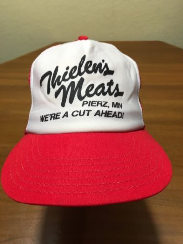 Thielen's Meats Pierz, MN We're A Cut Ahead Hat Snapback Meshback Red White USA