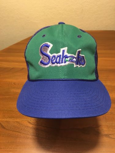Vtg YA Seahawks KOREA SnapBack Hat Cap Green Blue NFL Adjustable Seattle, WA