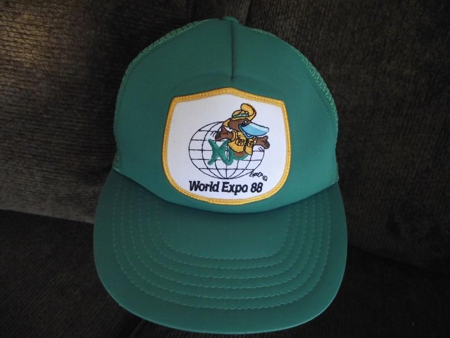 Vintage Green  Adjustable World Expo 88 Trucker Baseball Hat Cap