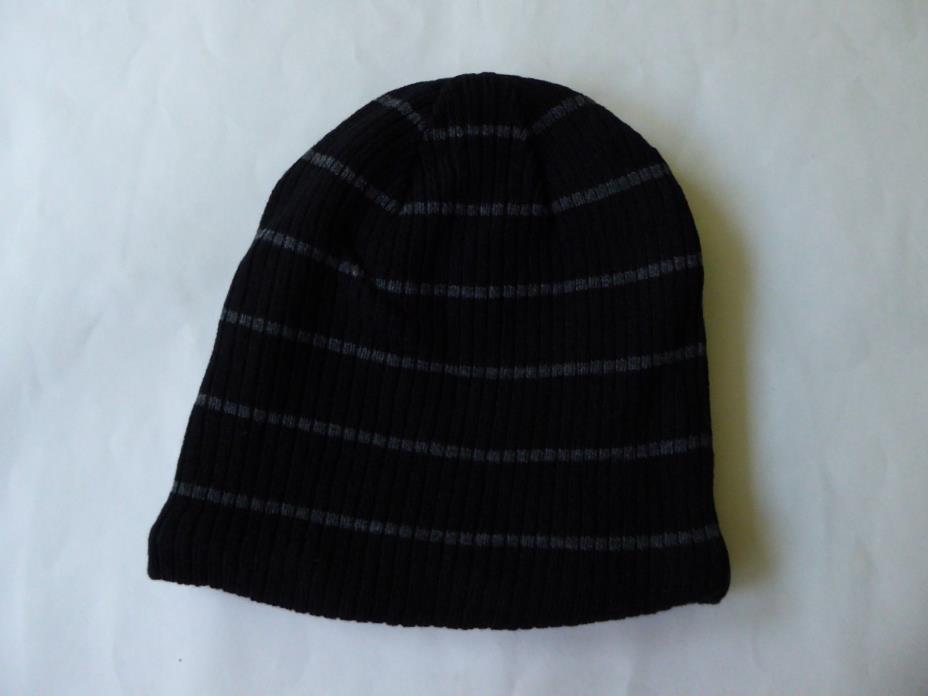 JF J. Ferrar Beanie Hat Cap Black Gray Striped Warmest One Size RP $19