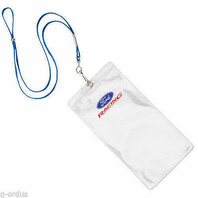 LOT OF 4 CLEAR FORD RACING NASCAR OR NHRA ID VIP PASS HOLDERS WITH BLUE LANYARD!