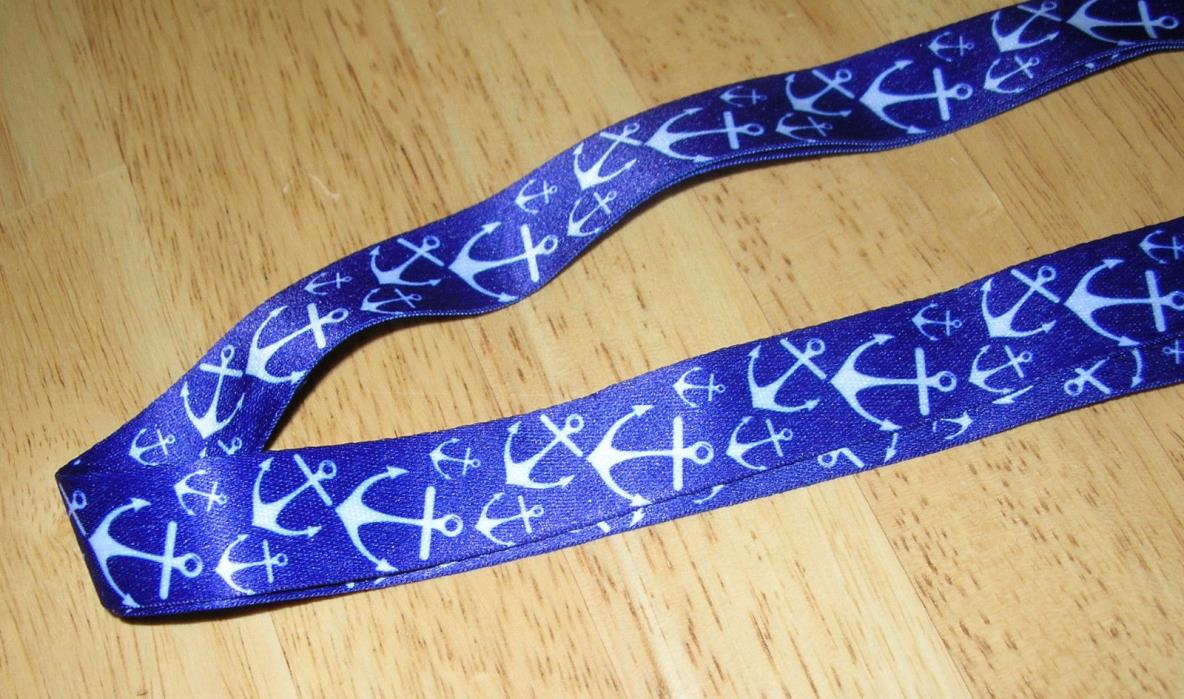 Lanyard Key Chain ID Badge w/ Break Away Buckle Anchor Nautical Print Blue White