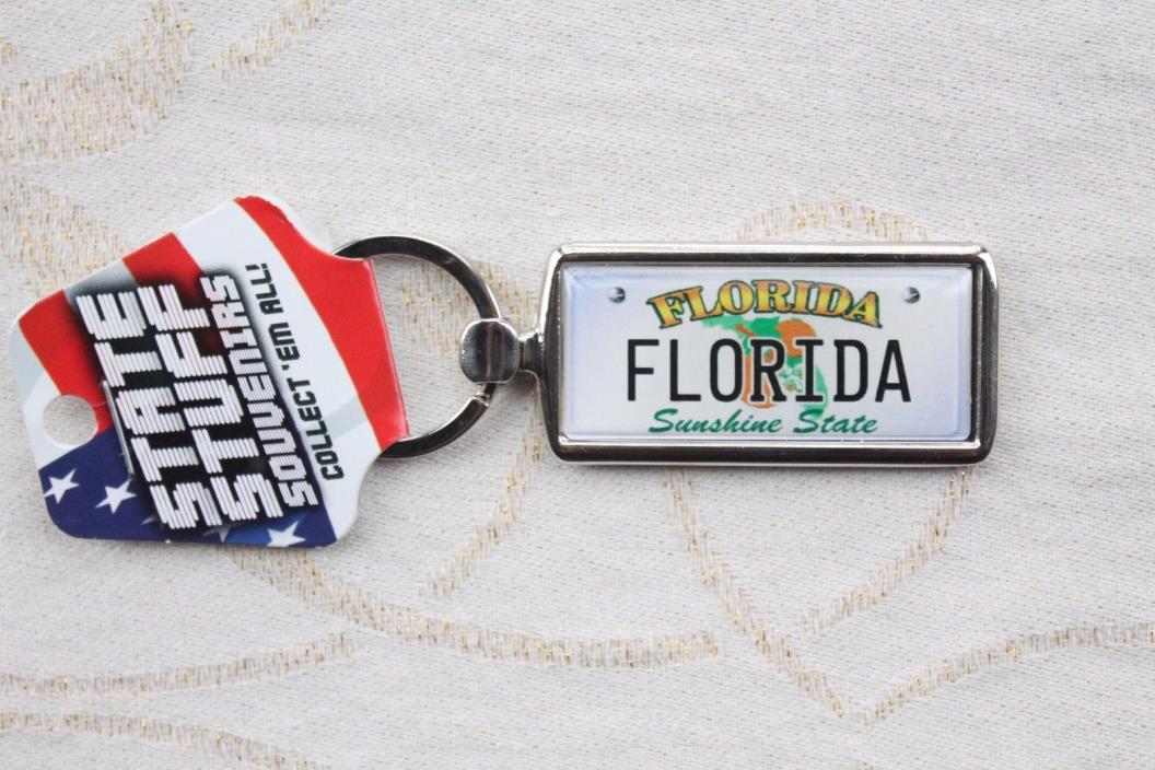 Florida Sunshine State License Plate Metal Keychain Souvenirs NEW