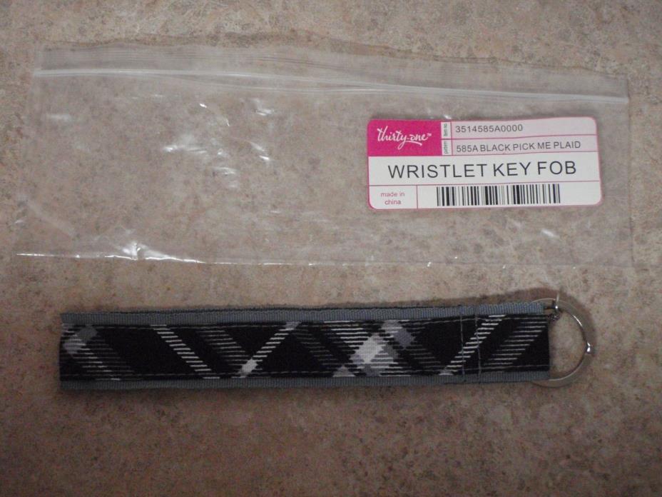 New Thirty-One 31 Wristlet Key Fob 585A Black Plaid New Original Pkg FREE Ship