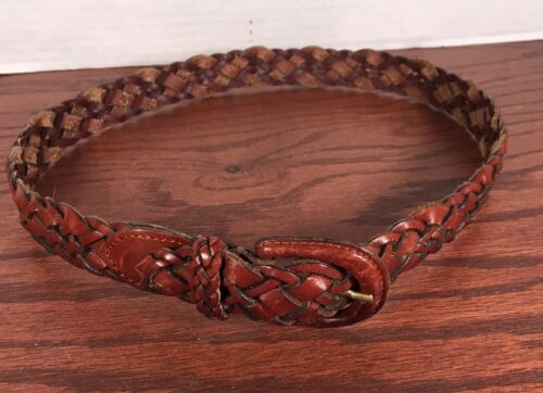 Lands End Braided Leather Belt Woven Brown Small 30