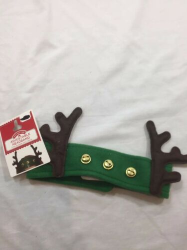 Reindeer Antlers Head Band Christmas Apparel Wrap Around Hook And Loop W/Bells