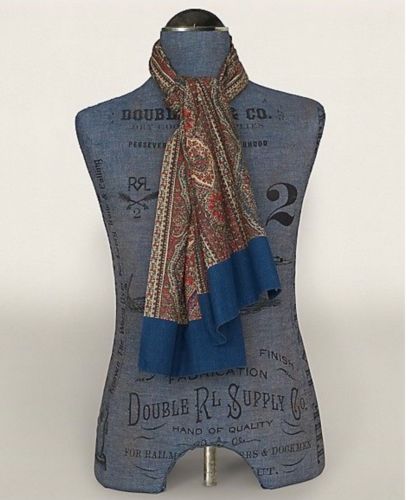 RRL Ralph Lauren Vintage Inspired Motif Double Faced Cotton Scarf-MEN