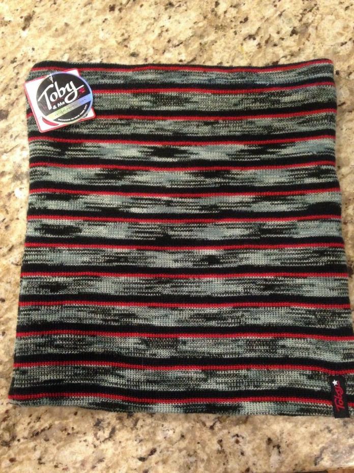 Toby N Me Adult Reversible Black/Red/Gray  Stripe Cowl Scarf