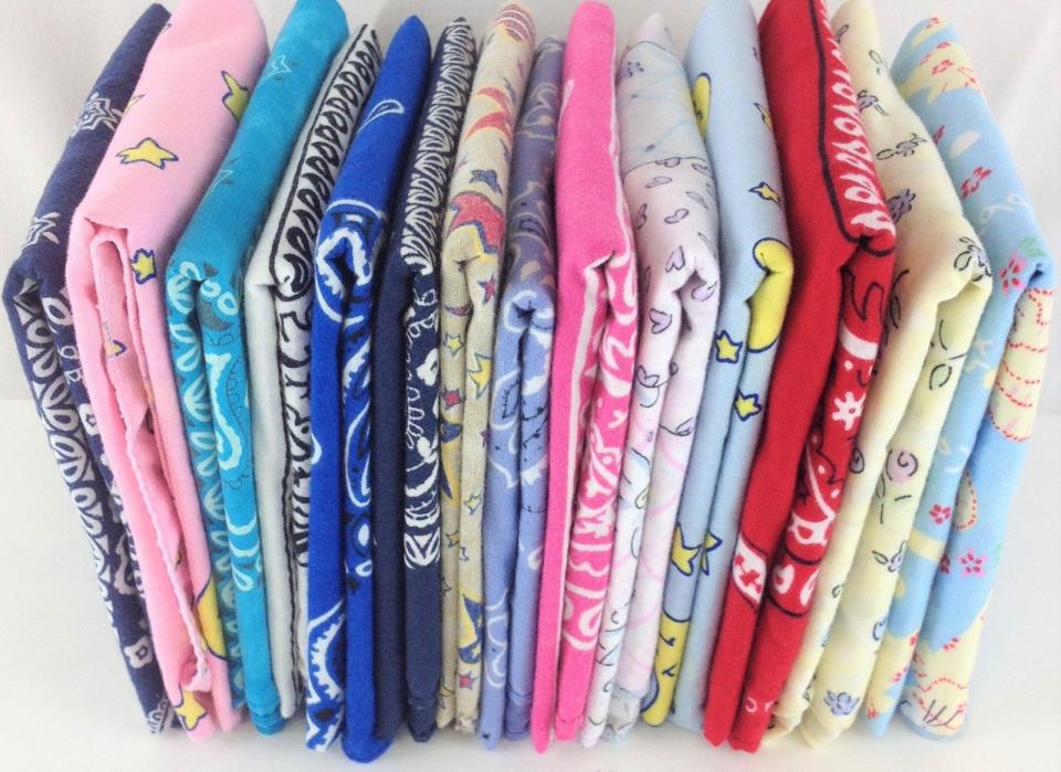 Lot of 14 Fun Bandanas Handkerchiefs Scarfs Various Colors and Designs