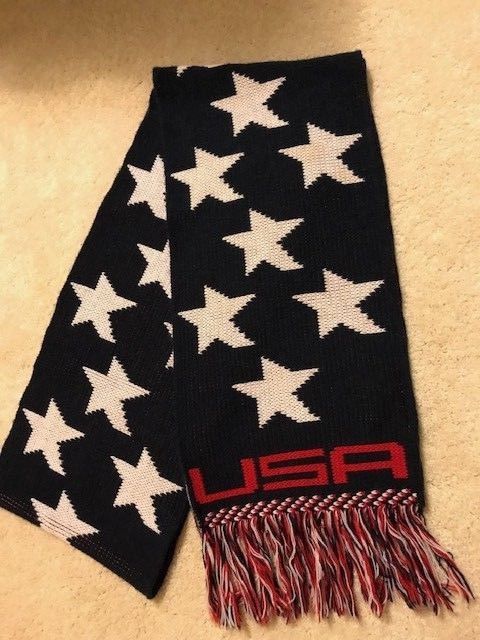 Knitmakers USA Knit Scarf Red White Blue Stars Patriotic Fringe 7' Long NWOT