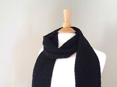 Black Cashmere Scarf Luxury Natural Fiber Wide Scarf Mens Womens Hand Knit Soft