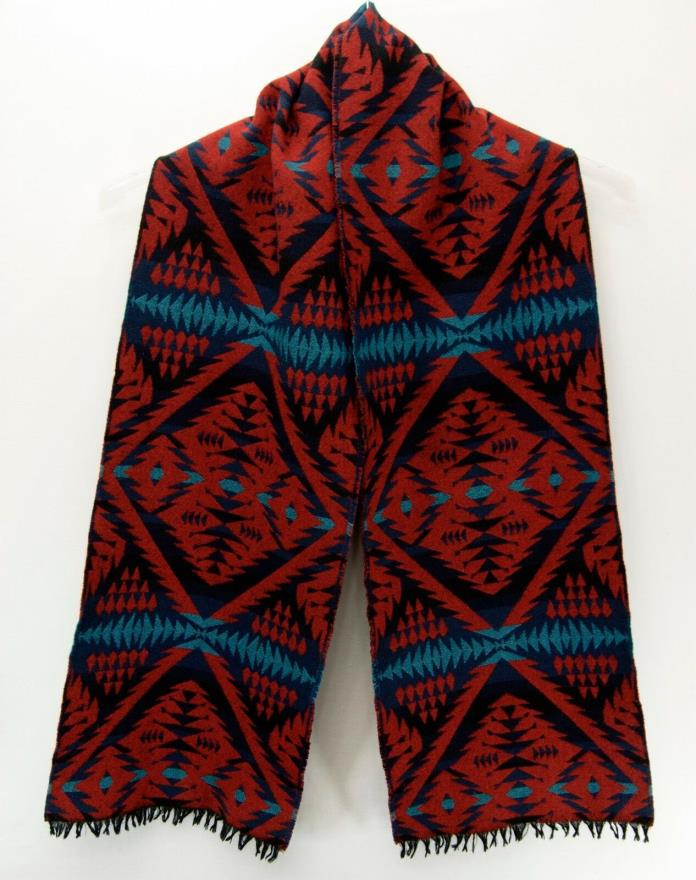 PENDLETON Jacquard Scarf 100% Wool Red&Blue Southwestern Made in USA  NWOT