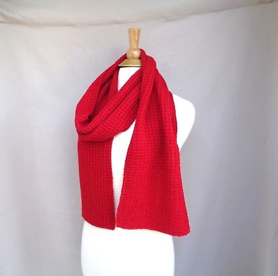 Bright Red Winter Scarf Men Women Cashmere Merino Wool Hand Knit Wide Luxury