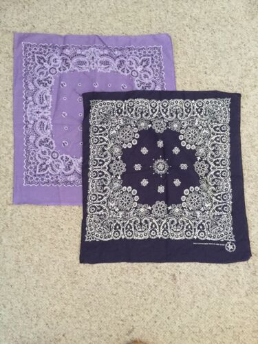 Lot of 2 Vintage Bandanas Made in USA Navy Blue Lavender Purple