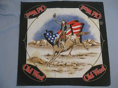 OLD WEST SCARF, COWBOY ON A HORSE, AMERICAN FLAG IN BACKGROUND, 21-1/2
