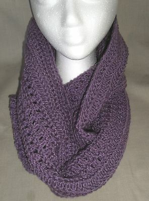 Handmade crocheted long Infinity Scarf - Purple