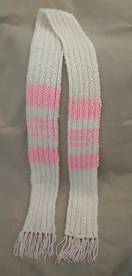 Handmade Knit Scarf - White with Pink stripes
