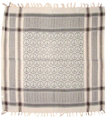 Peace Sign Scarf 100% Cotton 40 x 40 white/gray