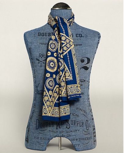 RRL Ralph Lauren Vintage Inspired Pre-washed Bandanna Star Indigo Cotton Scarf