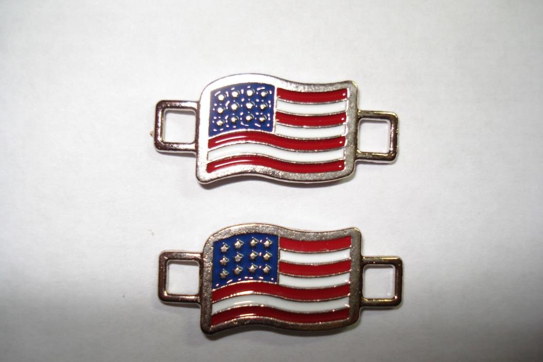 2 USA Flags Shoes Boot Lace Keeper US American Union Workers Charm BrooklynMaker